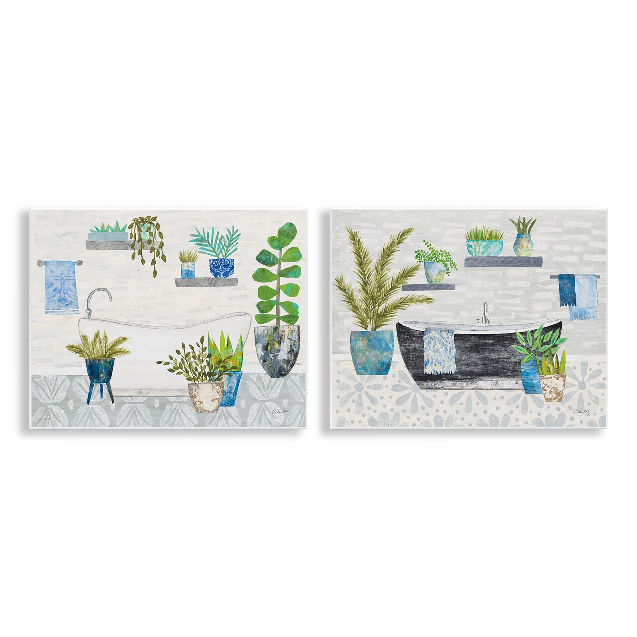 Stupell Industries Charming Botanical Bathroom 2pc Wall Plaque Art Set Design by Courtney Prahl